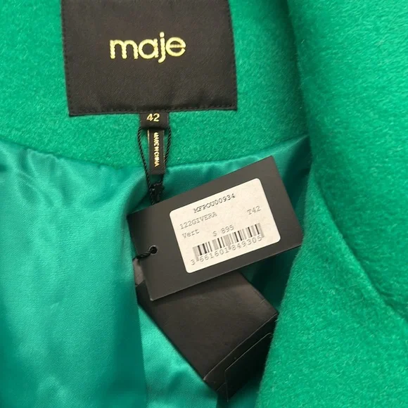 Maje Brand New Wool Coat, E.U Size : 42 or U.S size : XL . Beautiful green coat - Picture 4 of 10
